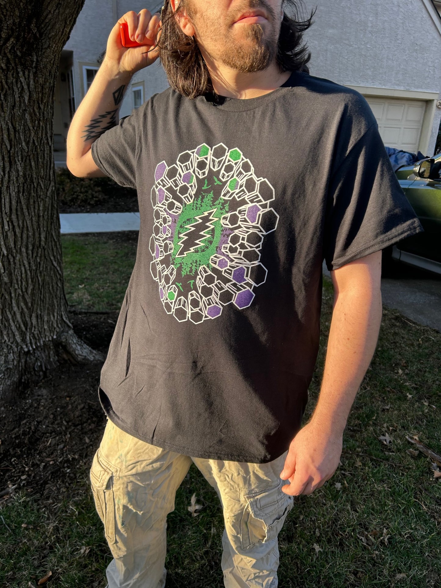 Grateful Dead Themed, Hand Printed Shirt.